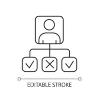 Personal profile linear icon. Survey results. Info gathering. Questionnaire report. Ticked checkboxes. Thin line illustration. Contour symbol. Vector isolated outline drawing. Editable stroke