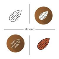 Almond icon. Flat design, linear and color styles. Isolated vector illustrations