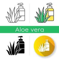 Herbal lotion icon. Plant based cream. Natural gel. Organic bathing product. Cosmetology and dermatology. Aloe vera extract. Linear black and RGB color styles. Isolated vector illustrations