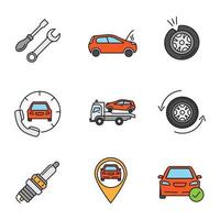 Auto workshop color icons set vector