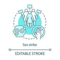 Sex strike concept icon. Sexual abstinence, feminism idea thin line illustration. Women with placards vector isolated outline drawing. Gender discrimination, equal rights protest. Editable stroke