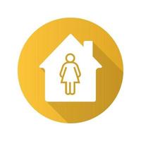 Owner flat design long shadow glyph icon. House with woman silhouette inside. Vector silhouette illustration