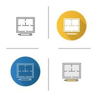 Floor plan icon. Flat design, linear and color styles. Flat blueprint. Isolated vector illustrations