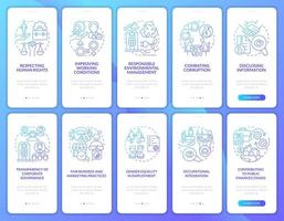 CSR related blue gradient onboarding mobile app page screen set vector