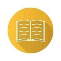 Open book flat linear long shadow icon. Open textbook. Reading. Vector line symbol