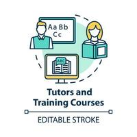 Tutors and training courses concept icon. Educational resources. Personal education, elearning tutorials. Extraclasses idea thin line illustration. Vector isolated outline drawing. Editable stroke