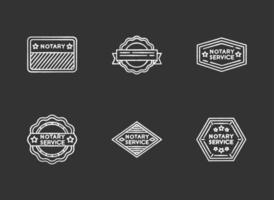 Notary service stamps chalk white icons set on black background. Apostille and legalization. Validation. Approval, confirmation. Legal paper. Notarization. Isolated vector chalkboard illustrations