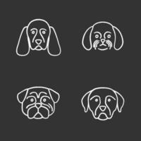 perros, razas, tiza, iconos, conjunto vector