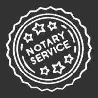 Notary services stamp mark chalk white icon on black background. Apostille and legalization. Notarization. Notarized document. Authentification. Validation. Isolated vector chalkboard illustration