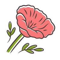 California poppy red color icon. Papaver rhoeas. Corn rose blooming wildflower. Herbaceous plants. Field common poppy. Summer blossom. Isolated vector illustration