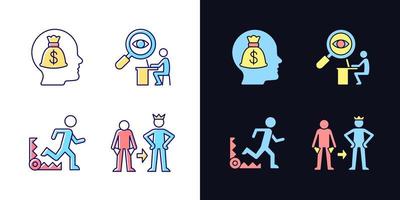 Extrinsic motivation light and dark theme RGB color icons set vector