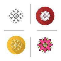 Lotus flower icon. Flat design, linear and color styles. Isolated vector illustrations