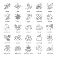Conjunto de iconos lineales de especias. aromas, condimentos. símbolos de contorno de línea fina. ilustraciones de contorno vectorial aislado vector