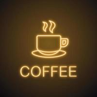 taza de bebida caliente icono de luz de neón. signo brillante de café. vector ilustración aislada