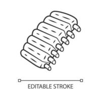 icono lineal de costillas de ternera. cordero a la barbacoa, costillitas de cerdo con hueso. comida de carne. producto de carnicería. menú del restaurante. Ilustración de línea fina. símbolo de contorno. dibujo de contorno aislado vectorial. trazo editable vector