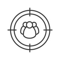 Aim on group of people linear icon. Searching groups, users and organisations. Thin line illustration. Customers, clients finding contour symbol. Vector isolated outline drawing
