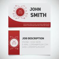 Business card print template with computer virus bug logo. Programmer. Cyber security. Stationery design concept. Vector illustration