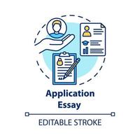 Application essay concept icon. Personal statement. Summary and curriculum vitae. Individual characteristics idea thin line illustration. Vector isolated outline drawing. Editable stroke