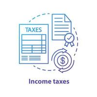 Income taxes blue concept icon. Government revenue idea thin line illustration. Business and individual taxation document. Filing and accounting earnings tax. Vector isolated outline drawing