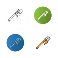 Monkey wrench icon. Flat design, linear and color styles. Spanner. Isolated vector illustrations