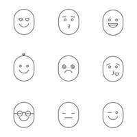 Smiles linear icons set. Emoticons. Good and bad mood. In love, kissing, laughing, dizzy, clever, serious, winking faces. Thin line contour symbols. Isolated vector outline illustrations