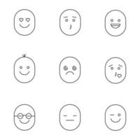 conjunto de iconos lineal de sonrisas. emoticonos. buen y mal humor. Enamorado, besando, riendo, mareado, inteligente, serio, con caras guiñando un ojo. símbolos de contorno de línea fina. ilustraciones de contorno vectorial aislado vector