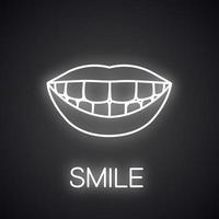 Beautiful smile with healthy teeth neon light icon vector