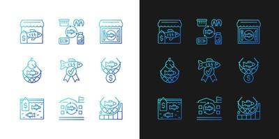 Commercial fishery gradient icons set for dark and light mode vector