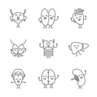 Smiling human internal organs linear icons set vector