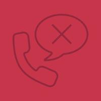 Rejected phone call linear icon. Hang up the phone. Handset with cross inside chat box. Thin line outline symbols on color background. Vector illustration