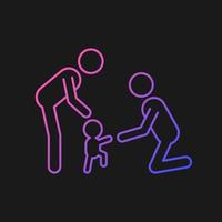 Teaching toddler to walk gradient vector icon for dark theme