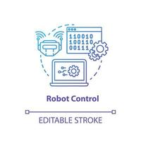 Robot control blue gradient concept icon. Robotics system idea thin line illustration. Software and binary code. Information technology, programming. Vector isolated outline drawing. Editable stroke
