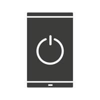 Turn off smartphone icon. Silhouette symbol. Smart phone with switch off button. Negative space. Vector isolated illustration