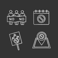 Protest action chalk icons set vector