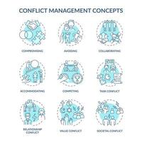 Conflict management blue concept icons set vector