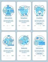 recursos de la tierra y problemas de contaminación incorporación de plantilla de vector de pantalla de página de aplicación móvil. biodiversidad. paso a paso del sitio web con ilustraciones lineales. concepto de interfaz de teléfono inteligente ux, ui, gui