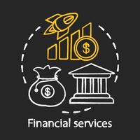 icono de concepto de tiza de servicios financieros. finanzas, industria bancaria. administración de fondos. ahorros e inversiones. idea de gestión de dinero. vector ilustración de pizarra aislada