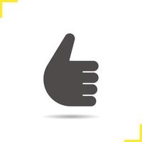 Thumbs up hand gesture icon. Drop shadow silhouette symbol. Approval and like sign. Negative space. Vector isolated illustration