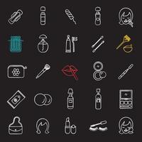 Cosmetics accessories chalk icons set. Hygienic care products. Toiletries. Makeup. Isolated vector chalkboard illustrations