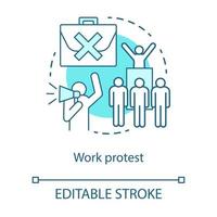 Work protest concept icon. Social demonstration, labor union strike, communism idea thin line illustration. Angry workers, protesters with megaphone vector isolated outline drawing. Editable stroke