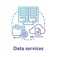 Data services concept icon. Managing user information idea thin line illustration. Databases and data servers. Files uploading on cloud. Application management. Vector isolated outline drawing