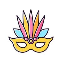 Masquerade mask yellow RGB color icon. Traditional headwear with leaves. Ethnic festival. National holiday parade. Isolated vector illustration