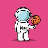 lindo astronauta jugando baloncesto ilustración vector