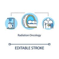 Radiation oncology concept icon. Cancer treatment idea thin line illustration. Medical help. Radiology. Tumor irradiation. Vector isolated outline RGB color drawing. Editable stroke