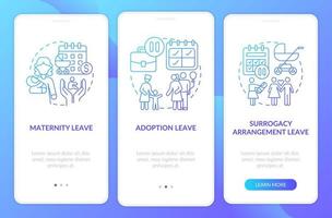 Maternity leave types blue gradient onboarding mobile app page screen vector