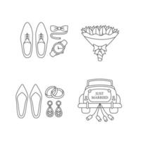 Wedding planning linear icons set vector