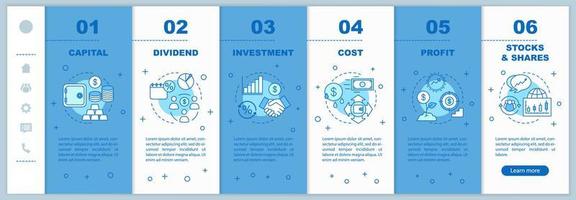 Financial tools onboarding mobile web pages vector template