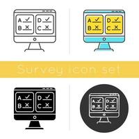 Online survey icon. Multiple answer questionnaire. Social research. Consumer, customer satisfaction. Feedback. Evaluation. Glyph design, linear, chalk and color styles. Isolated vector illustrations