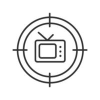 Aim on tv set linear icon. Thin line illustration. Searching tv programs contour symbol. Vector isolated outline drawing