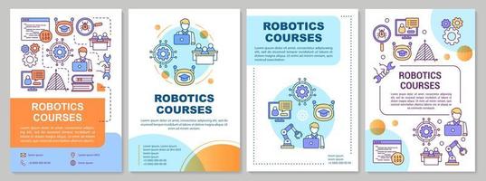 Robotics courses brochure template. Machine learning. Flyer, booklet, leaflet print, cover design with linear illustrations. Vector page layouts for magazines, annual reports, advertising posters